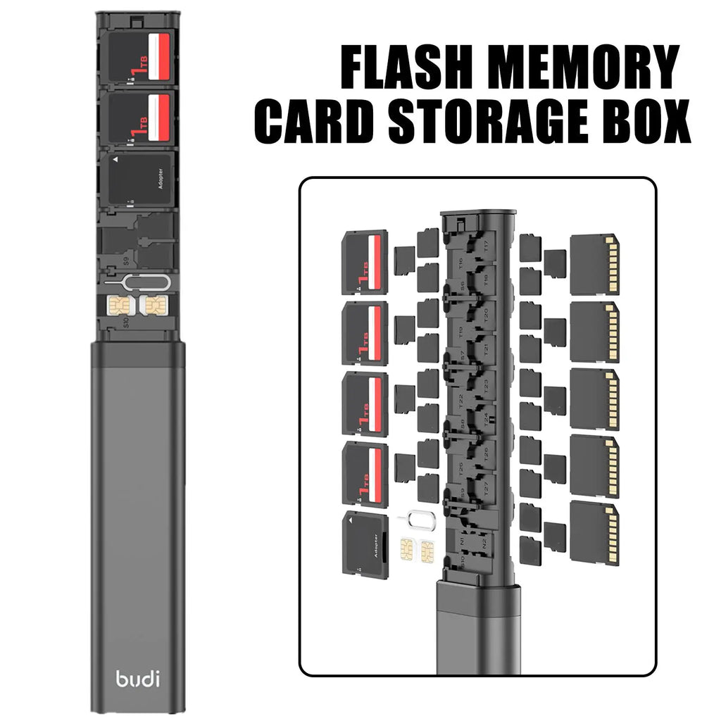 BUDI 30-Slot SD & SIM Card Case – Aluminum Alloy Organizer Memory Card Case Oasis Select