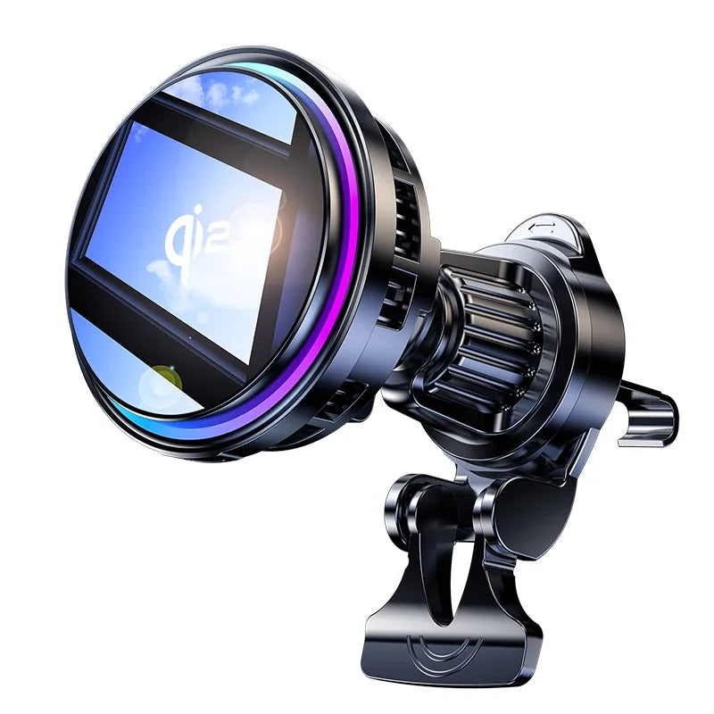 15W Magnetic Wireless Fast Charging Radiator Car Charger Phone Holder Ice Cooling RGB Tempered Glass For Magsafe iPhone 12-16 Oasis Select Black