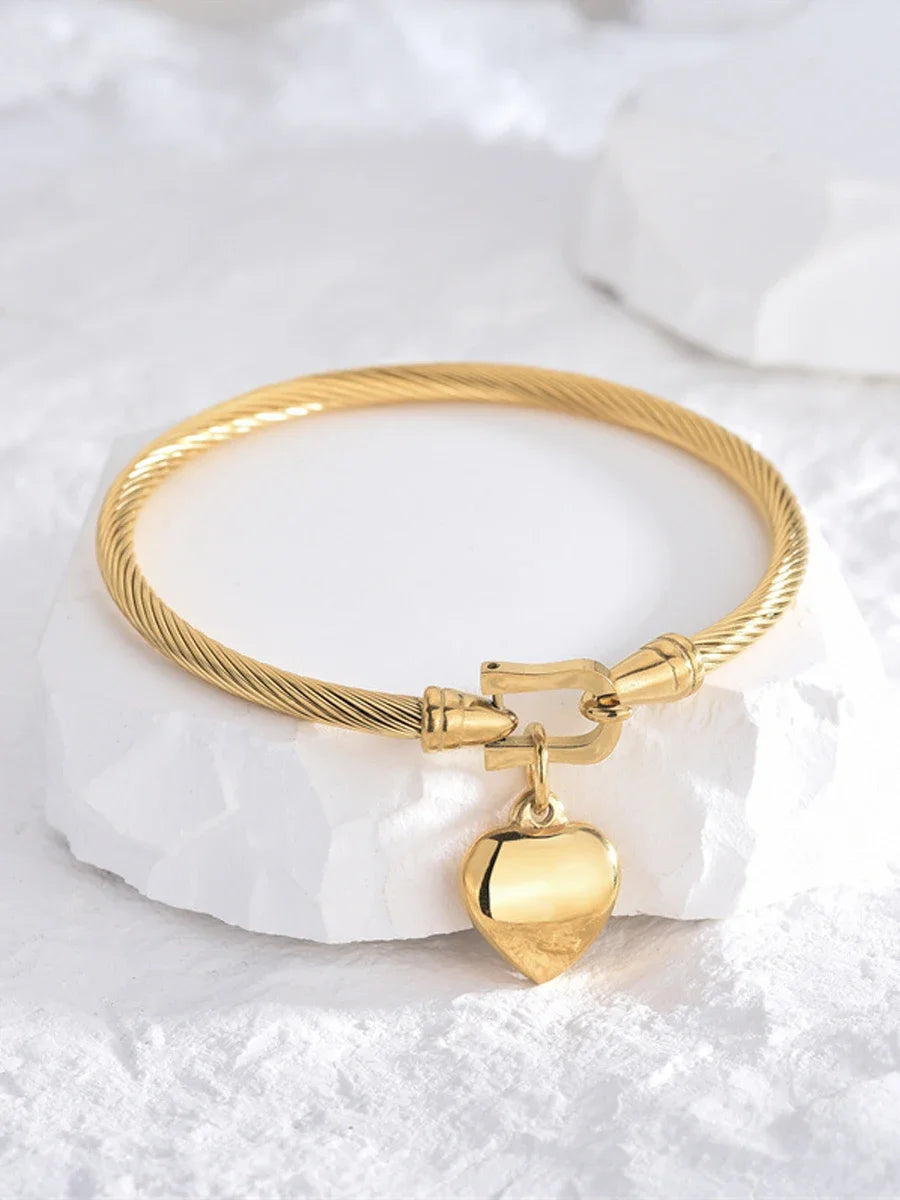 Gold Color Stainless Steel Heart Pendant Charm Bangle Bracelets For Men Women Oasis Select