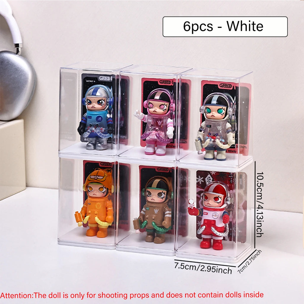 6pcs Acrylic Dust-Proof Colored Base Doll Blind Box Display Box Card Groove Stackable Collectible Crafts Storage Box Handmade Oasis Select 6pcs-white