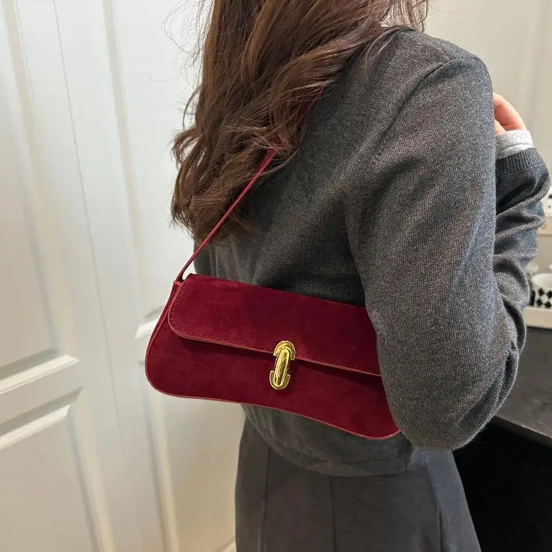 Minimalist Faux Suede Armpit Bag – Slim Shoulder Handbag