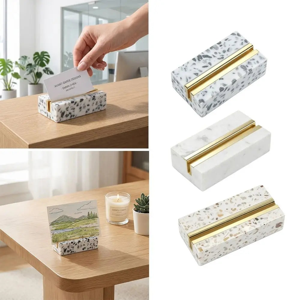 Marble Texture Desktop Business Card Holder Creative Design Elegant Postcard Calendar Stand Modern Stand Base Oasis Select