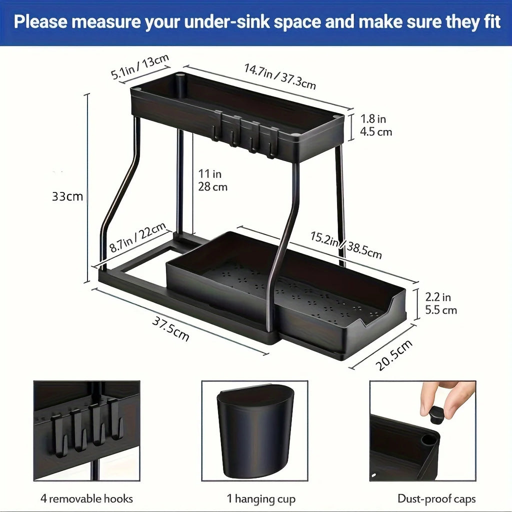 1Set Double Layer Storage Rack,Pull-out Storage Box, Cabinet Sink for Organizing and Organizing Storage Racks Kitchen Organizer Oasis Select