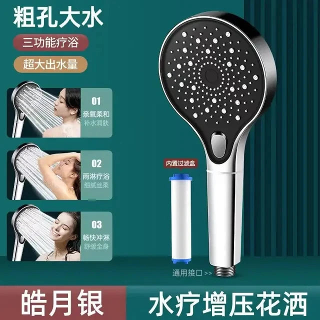 New 6 Modes Shower Head High Pressure Shower One-Key Stop Water Massage Shower Head With Filter Element Bathroom Set Accessories Oasis Select 3 Modes Sliver