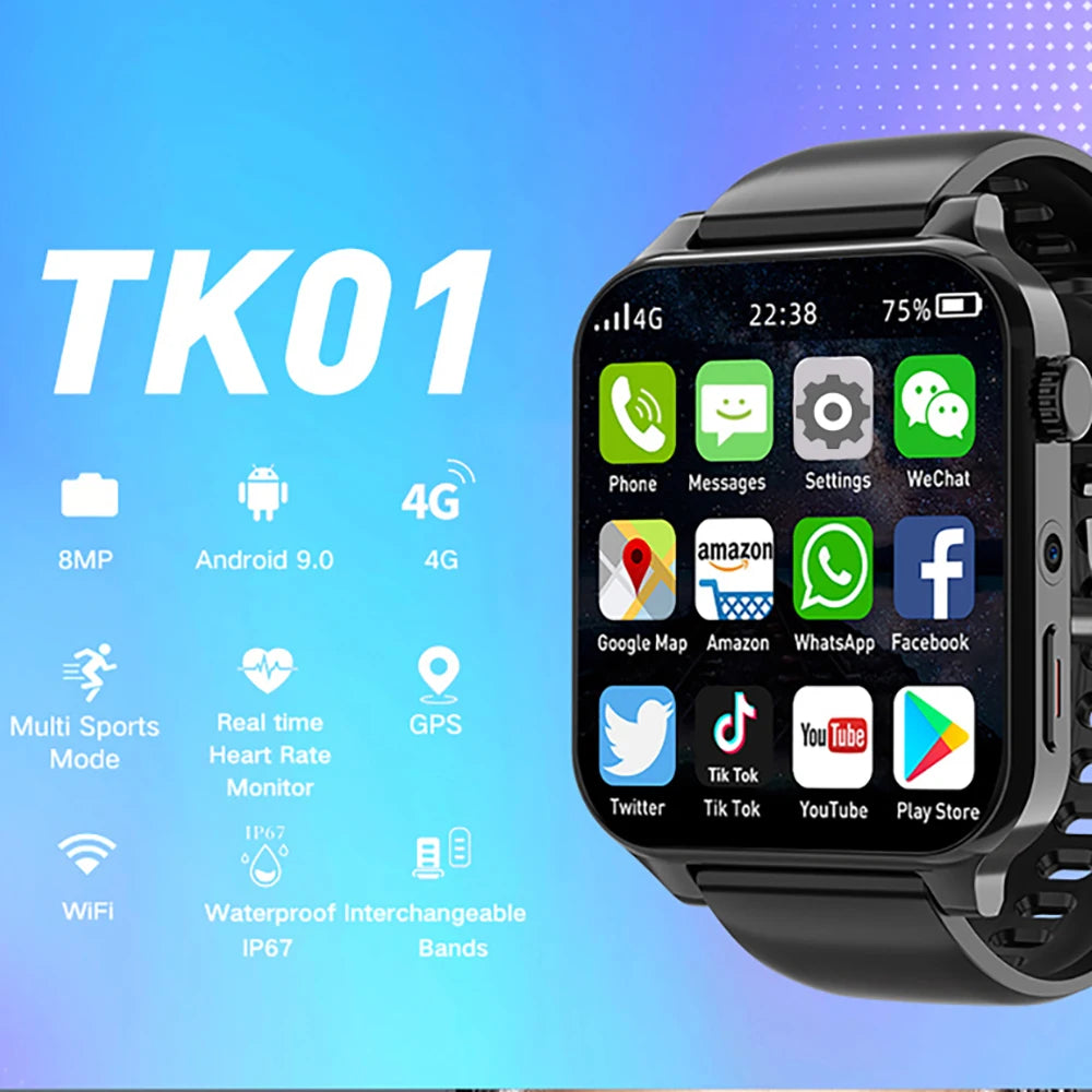 RAM 4GB ROM 64GB 1.99 Inch 4G Call Smart Watch GPS Wifi Smartwatch Dual Camera SIM Heartrate Testing Waterproof Sports Men Gift Oasis Select