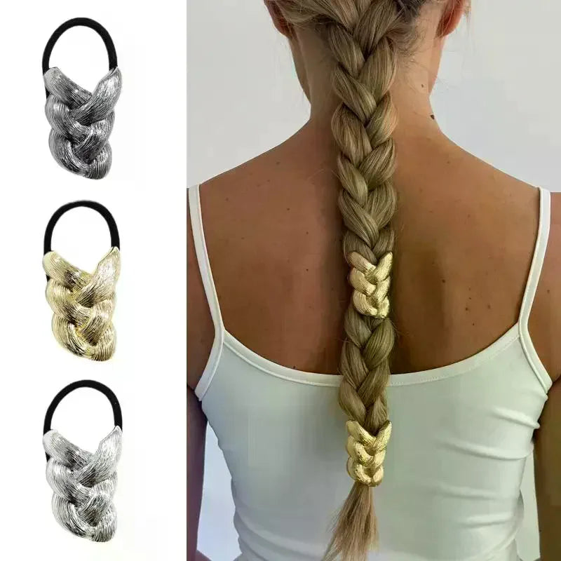 Metal Braid Hair Tie Fashion Elastic Hair Rope For Women Girls Daily Ponytail Styling Hair Accessories 메탈 브레이드 헤어 타이 Oasis Select