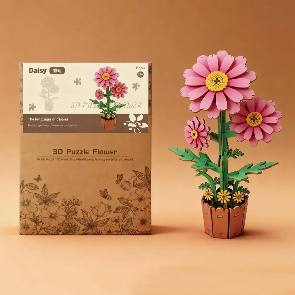 3D Wooden Puzzles Flowers Diy Artifical Botanical Bouquet Puzzle Kit Home Decoration For Adults Mother's Day Birthday Gift Oasis Select