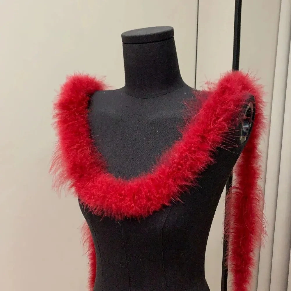 Fashion 2 Meter Decorative Strip Faux Fur DIY Apparel Sewing Fluffy Trim Cuff Strip Home Decor Artificial Fur Decoration Oasis Select Wine Red