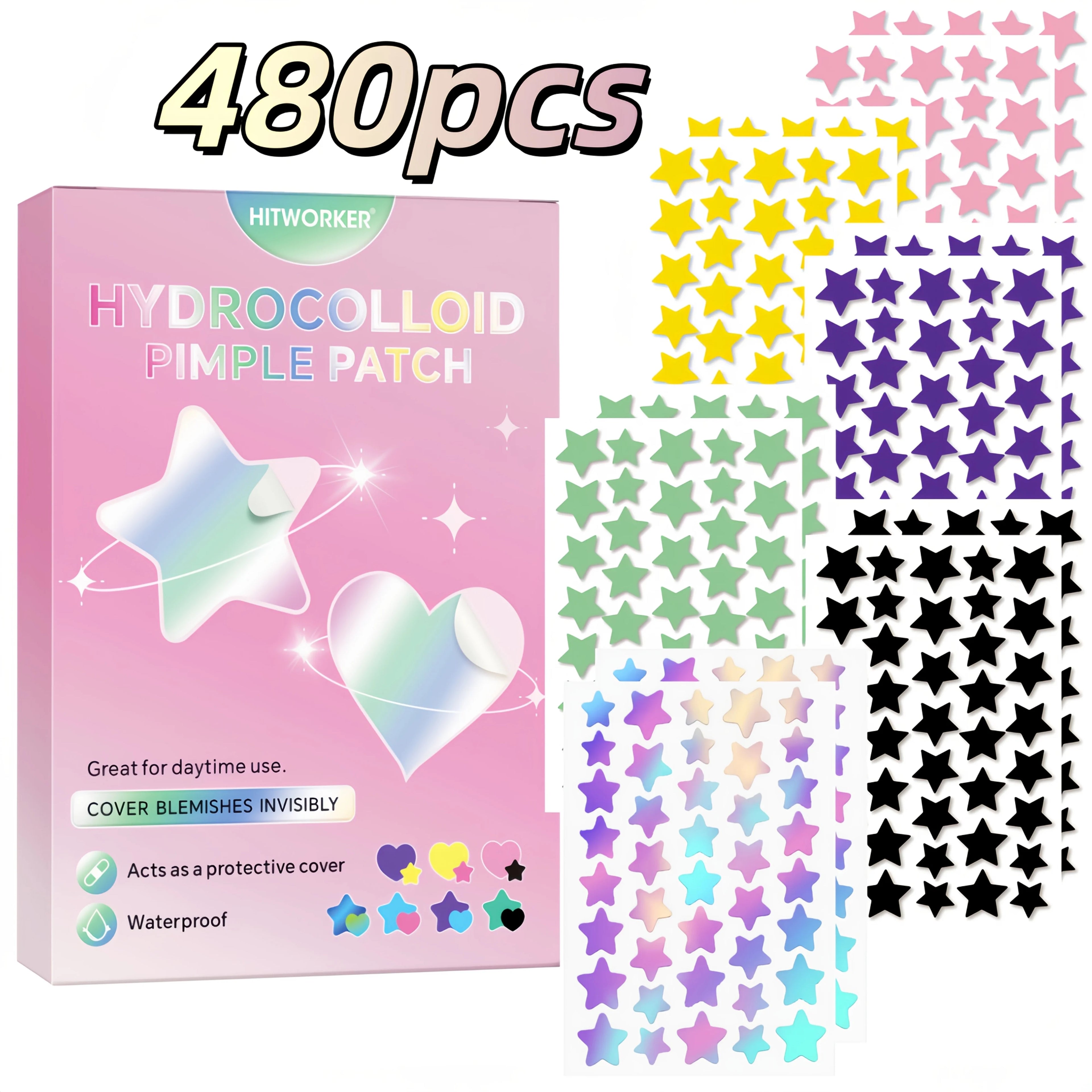 Water based colloidal star shaped 6-color acne patch, 720/480 tablets/box - alcohol free, used to absorb acne secretions Oasis Select 480pcs