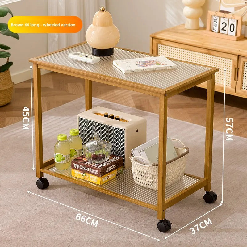 Living room mobile small coffee table cart sofa side cabinet side cabinet bedroom bedside shelf small side table Oasis Select Brown 66 with wheels