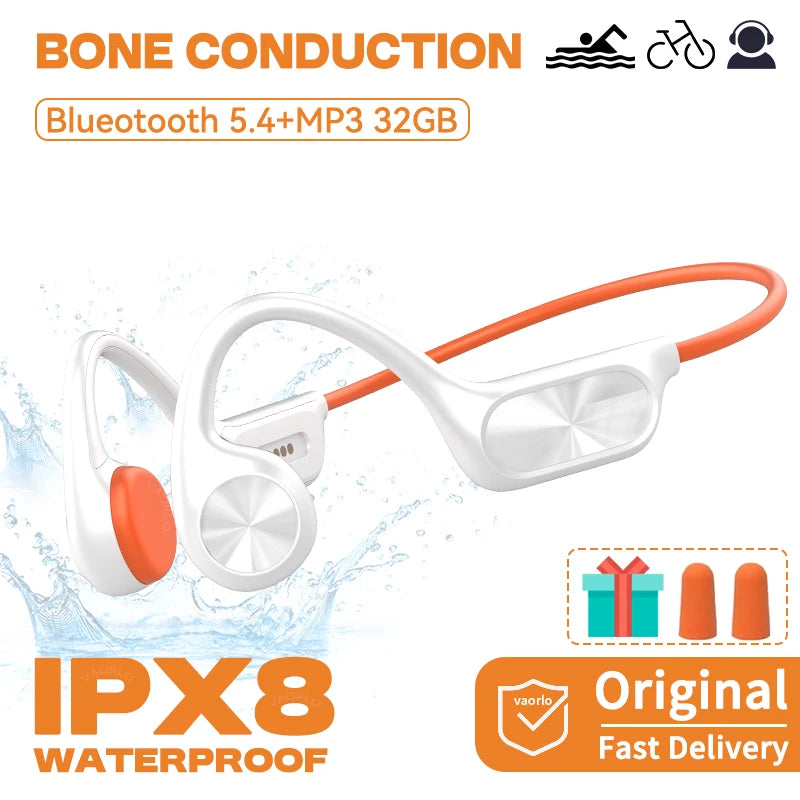 Bone Conduction Wireless Headphone IPX8 Waterproof Swimming Headset Bluetooth 5.4 32GB RAM MP3 Player HIFI Music Sports Earphone Oasis Select PearlWhite 32GB