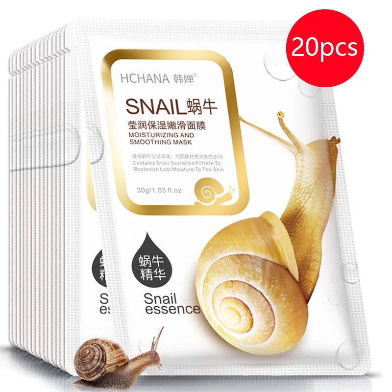 BIOAOUA Snail Mucin Sheet Mask – Anti-Aging & Whitening K-Beauty Sheet Face Mask Oasis Select 20pcs