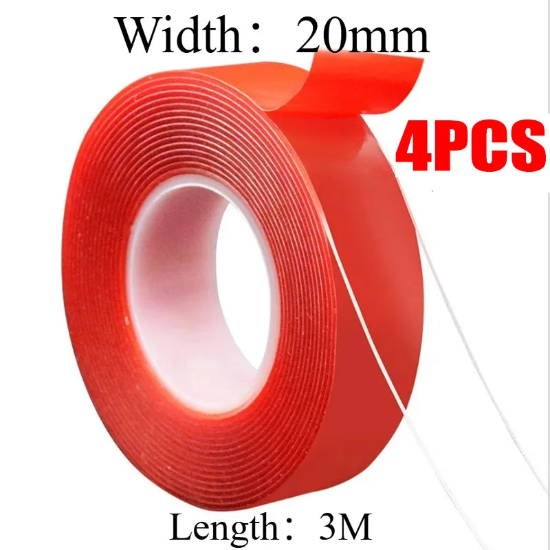 2pc Ultra Thin Transparent Red Film Double Sided Tape With HighTemperature Resistance No Marks Waterproof Adhesion Strong Adhes Oasis Select 20X3M-4pcs