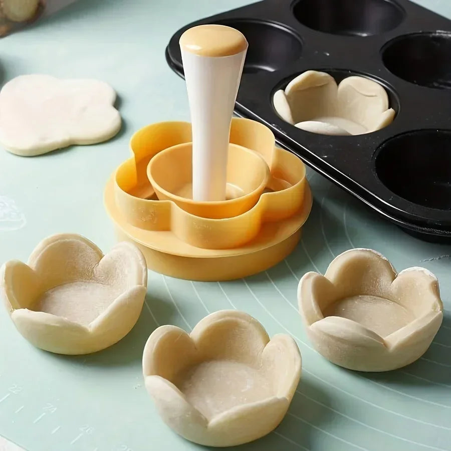 Pastry Dough Tamper Set Flower Shaped Cutter Cake Mold Creative Cake Cup Presser Biscuit Mold Pie Tamper Kitchen DIY Baking Tool Oasis Select