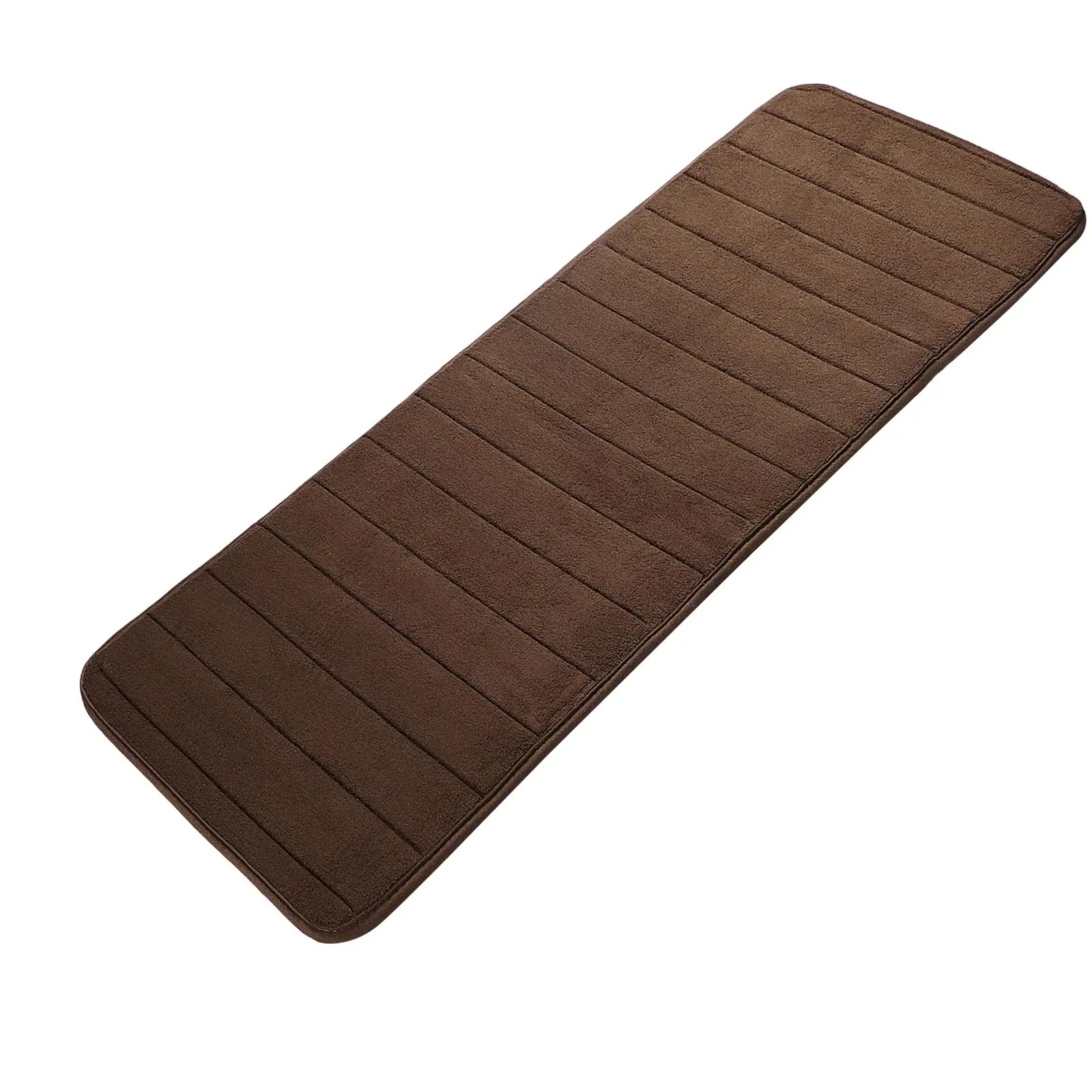 Long Oversized Bathroom Rug Memory Foam Bath Mat in Brown Textured Stripes Extra Long Non-Slip Absorbent Runner for Shower Oasis Select