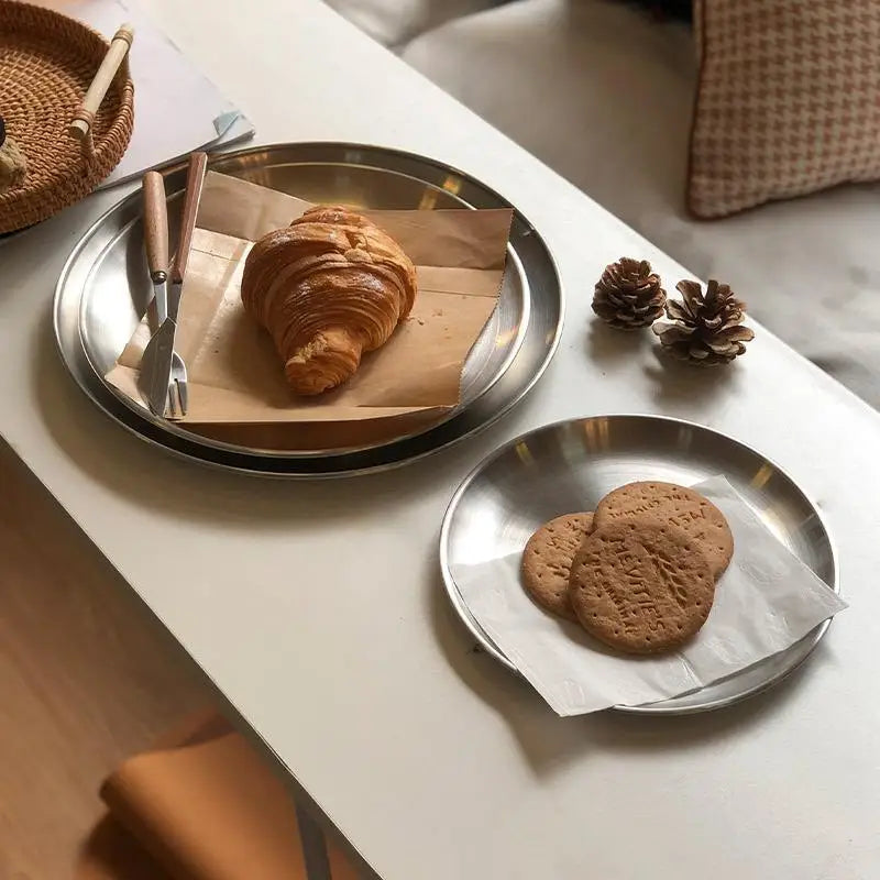 Stainless Steel Round Serving Tray | Rustproof, 6 Sizes
