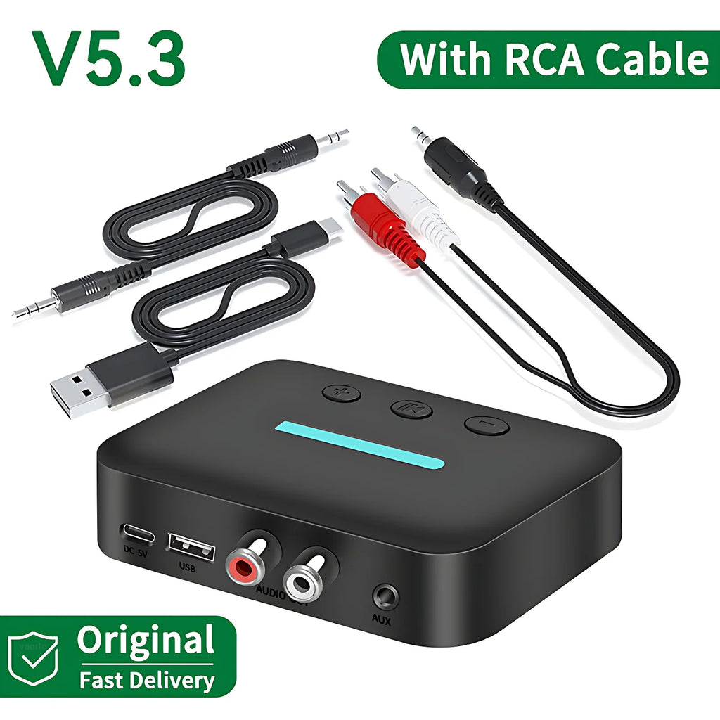 Bluetooth 5.3 Audio Receiver USB Wireless Adapter Stereo 3.5mm AUX/RCA Support U-Disk Playback For Desktop Speaker Amplifier Car Oasis Select Black 1PCS