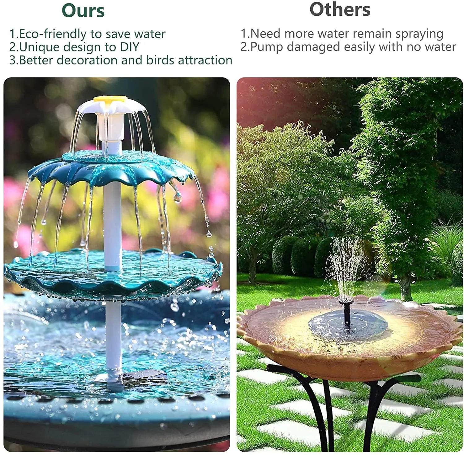 3 Tiered Bird Bath with 3W Solar Pump, DIY Solar Fountain Detachable and Suitable for Bird Bath, Garden Decoration Oasis Select