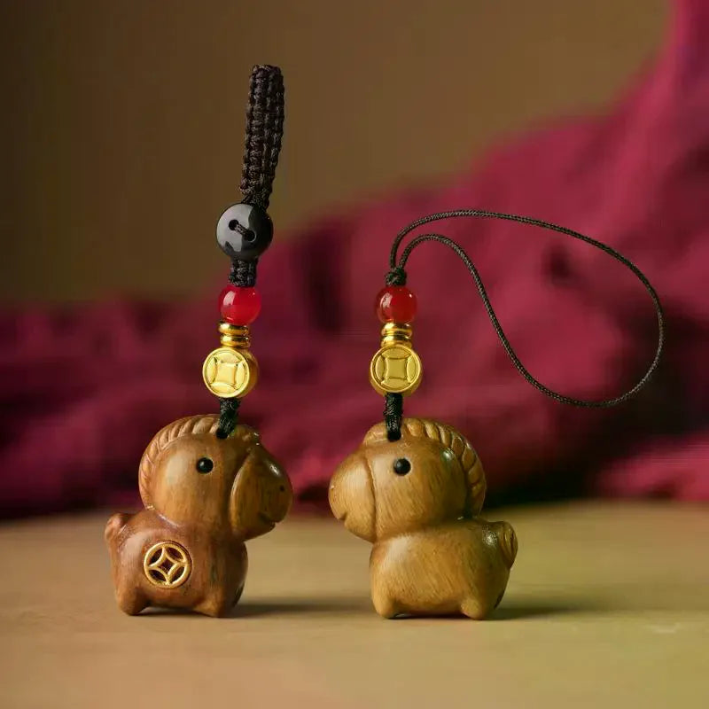Creative Sandalwood Horse Pendant Keychain Year Of The Horse Mobile Phone Chain Backpack Hanging Decoration New Year Gifts Oasis Select
