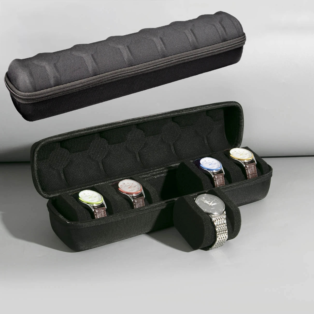 5/6-Slot Watch Case | Hard Shell Travel Organizer with Pillow Insert - Gift Ready (Black),suitable for Smart Watch Storage Oasis Select