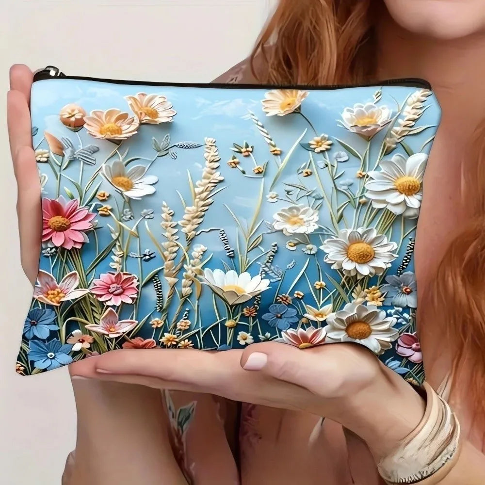 Floral Canvas Makeup Bag – Large Zipper Cosmetics Organizer