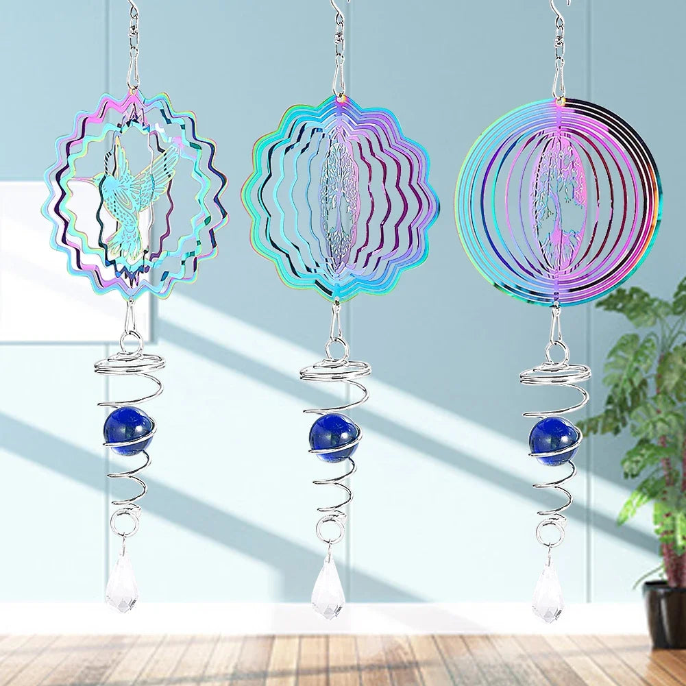Gradient Color Wind Spinner Stabilizer Gazing Ball Spiral Tail Tree of Life Wind Chimes Catcher Pendant Garden Hanging Decor Oasis Select