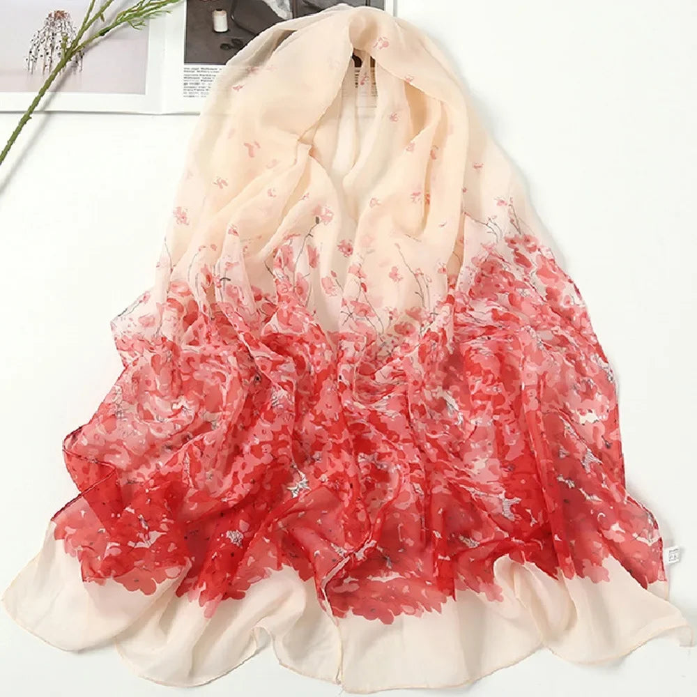 Fashion 160*50cm Chiffon Scarf Sunscreen Gradient Shawl Silk Washable Flower Print Long Wrap Shawl for Women Oasis Select 08