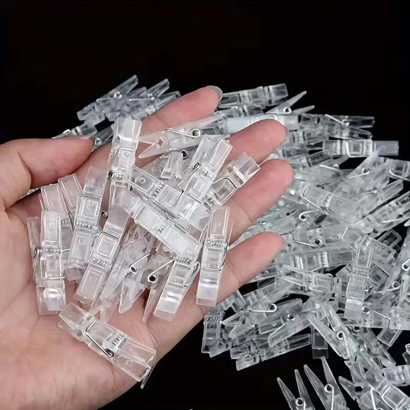 1Box 20pcs Portable Photo Clips Plastic Mini Spring Clear Clothes Pegs For Photo Paper Craft Clips Clothespin Party Oasis Select