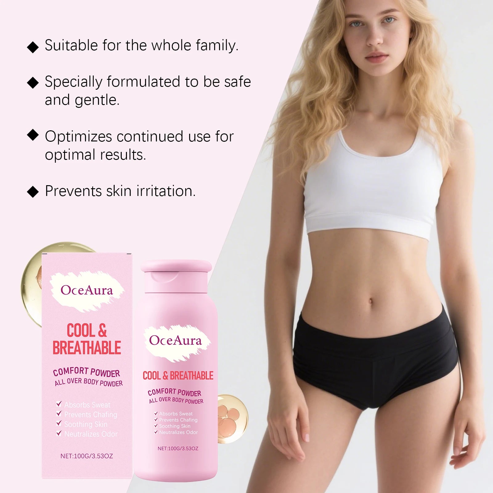 Talc-Free Comfort Powder All Over Body Powder Moisture Absorbing & Friction Reducing Keeps Skin Smooth & Fresh Body Powder Oasis Select