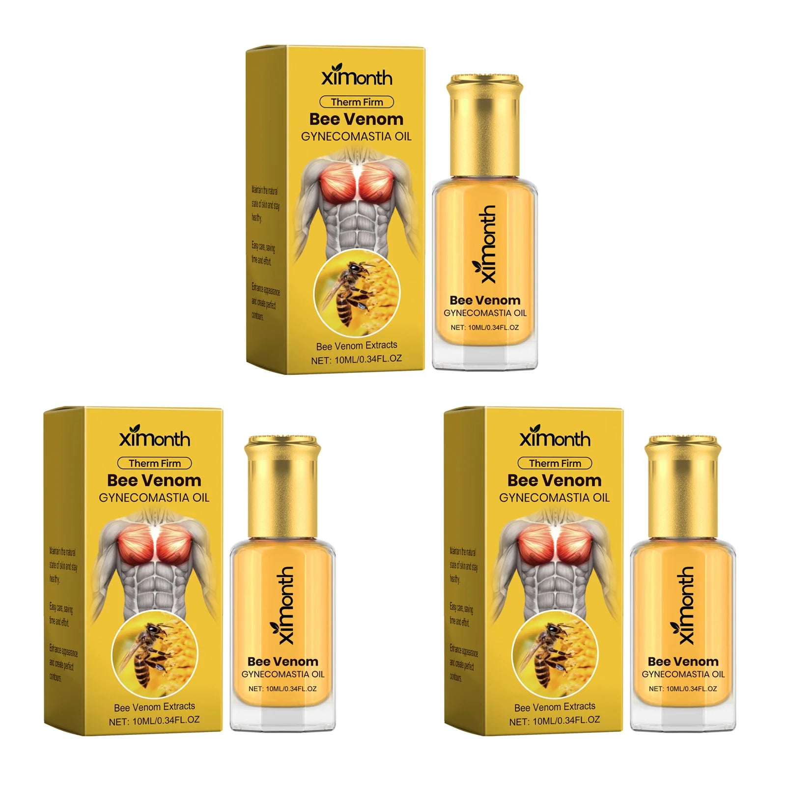 Bee Venom Men's Chest Massage Oil Firming Nourishing Care for Chest Contouring Tightening Elasticity Oil Men's Chest Skin Care Oasis Select 3Pcs