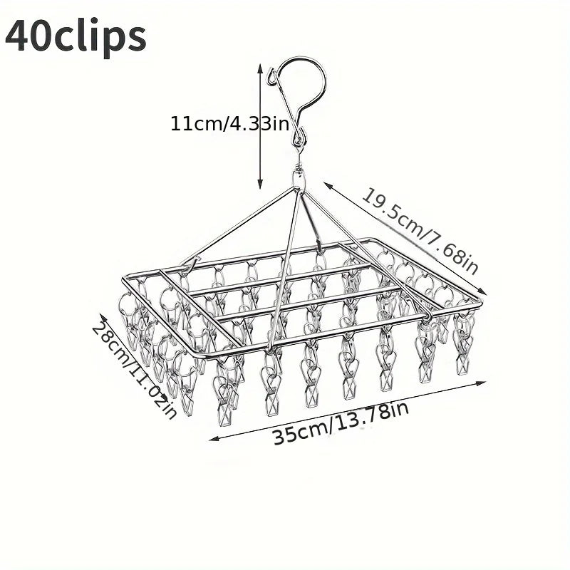 Stainless Steel Laundry Clothes Rack with Clip, Polished Metal Rotating Hook, Windproof Lock Design, Detachable Clip Oasis Select 40 clips