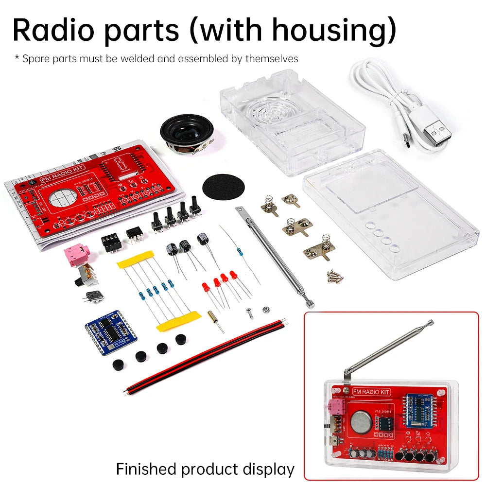 RDA5807 87-108MHZ FM Radio DIY Kit Welding Practice Parts Simple/with Digital Display Micro USB Oasis Select Without shell