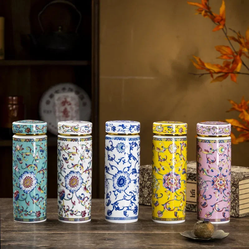 Double-layer 500ML Ceramic Cups Enamel Thermos for Tea High-temperature Home Office Resistant Cups with Lids Portable Travel Mug Oasis Select