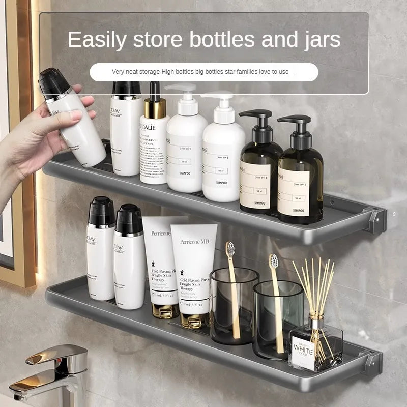 Aluminium Bathroom Shelf Foldable Bathroom Vanity Organiser No Hole Hanging Organiser Vanity Organiser Bathroom Organiser Oasis Select