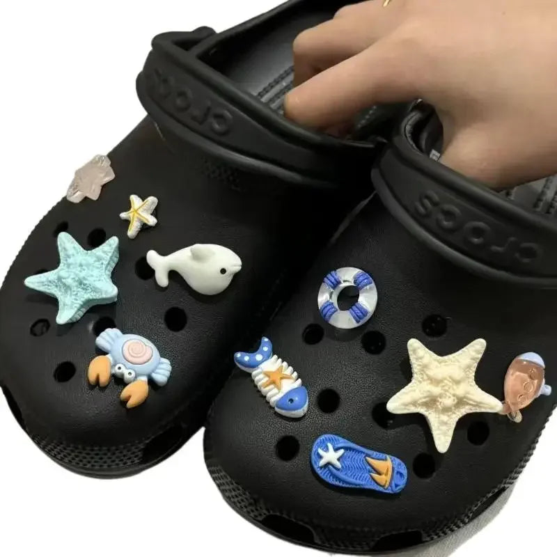 1set Cute Summer Ocean Series Set Removable Simulated Fish Starfish Shoe Accessories DIY Removable Slippers Accessories Gift Oasis Select