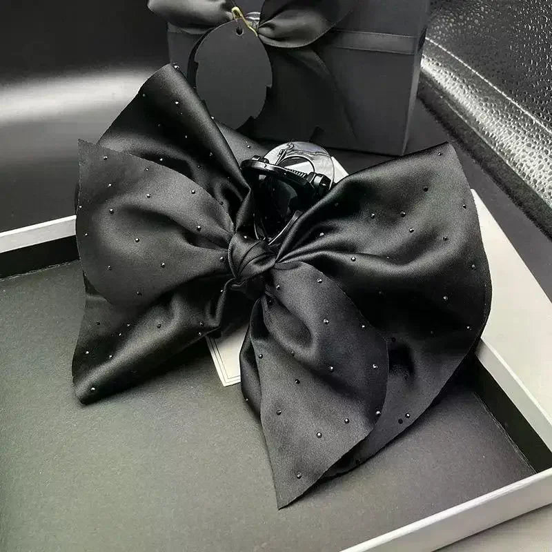 Black Large Bow Hair Claw For Women Girls Elegant Temperament Ponytail Shark Clip Fashion Hair Accessories Gift Oasis Select