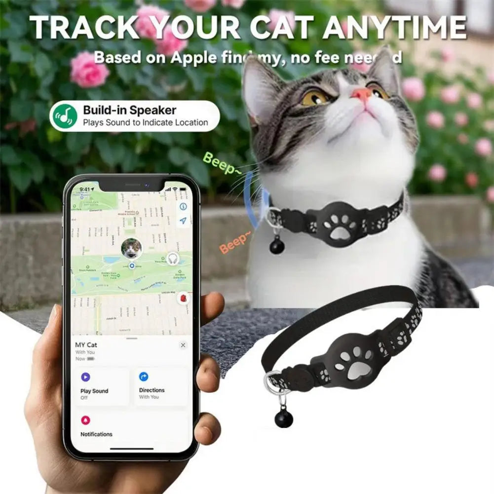 Cat Collar Compatible with Apple Airtag with Bell Adjustable Safety Buckle Reflective GPS Collar for Kittens Puppies Oasis Select