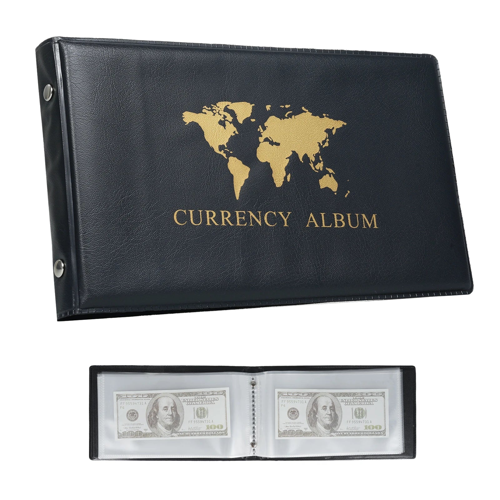 40 Pockets Banknote Currency Collecting Album 20 Sheets Clear Dollar Bill Holders World Money PU Leather Hard Cover Storage Oasis Select