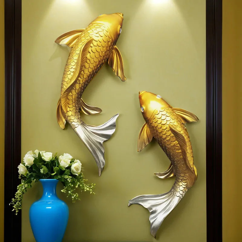 Lucky Koi Fish 3D Wall Decor, Resin Stereoscopic Carp Wall Hanging, Creative Wealth Feng Shui Home Art Wall Sticker Ornament Oasis Select