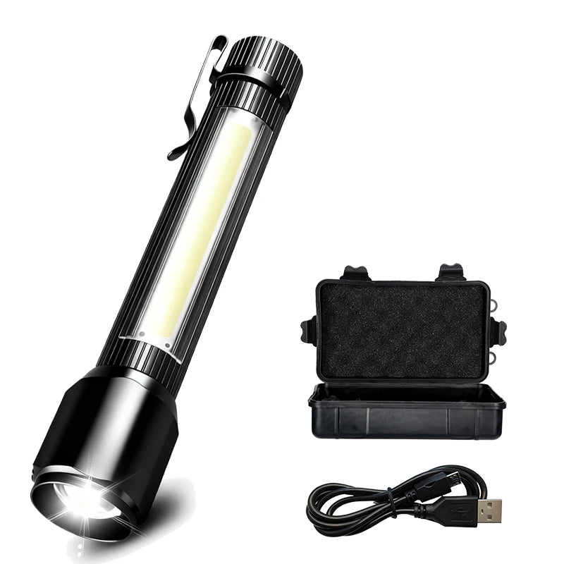 Rechargeable Zoom LED Flashlight Handheld Torch with 3 Modes Waterproof High Power Light Hand Lamp For Working Outdoor Camping Oasis Select 1PC with Box ZOOM