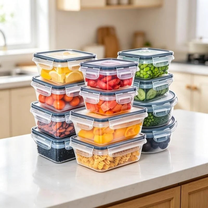 12pcs Airtight Food Storage Containers, 5 Sizes BPA-Free PP Stackable Reusable Snap Lid for Fruits Veggies Meat Meal Prep Fridge Oasis Select