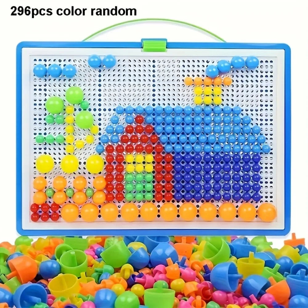 296/592pcs Mushroom Nail Building Blocks Puzzles,Game, Color Cognition Intellectual Educational Toys for Kids 3D Puzzle Game Oasis Select 296pcs