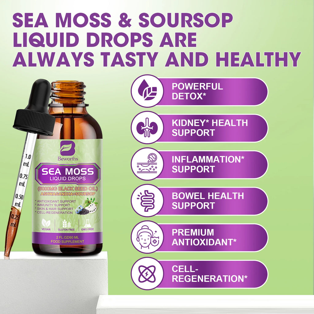 BEWORTHS 60ML Sea Moss Extract Drop Support Immunity and Kidney Health, Promote Digestion and Antioxidation Oasis Select