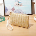 Weaving Bag Fashion Ladies Wristlet Clutch Women Daily Money Phone Clutch Solid Straw Woven Coin Purse Beach Wallet Card Holder Oasis Select Yellow