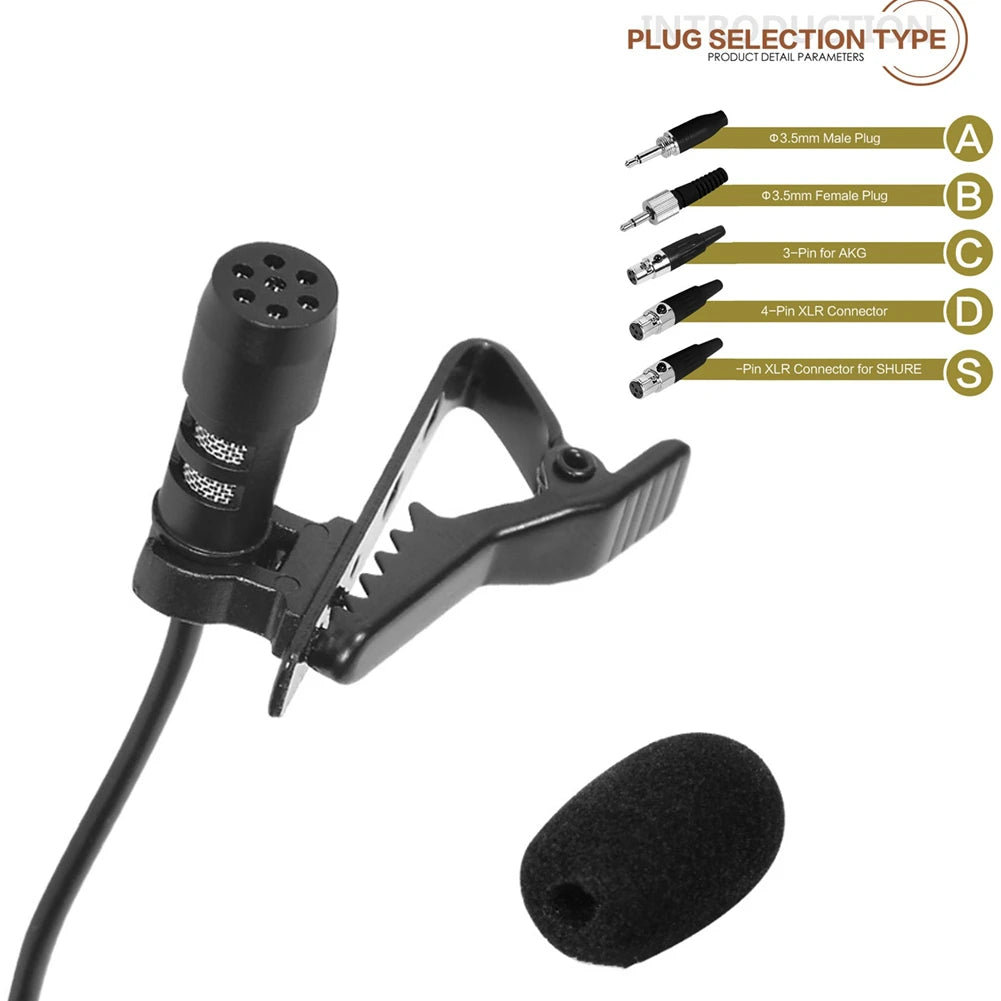 3.5mm Black Lavalier Lapel Microphone Miniature Broadcast Quality For Wireless System With A Metal Clip And A Windscreen Oasis Select