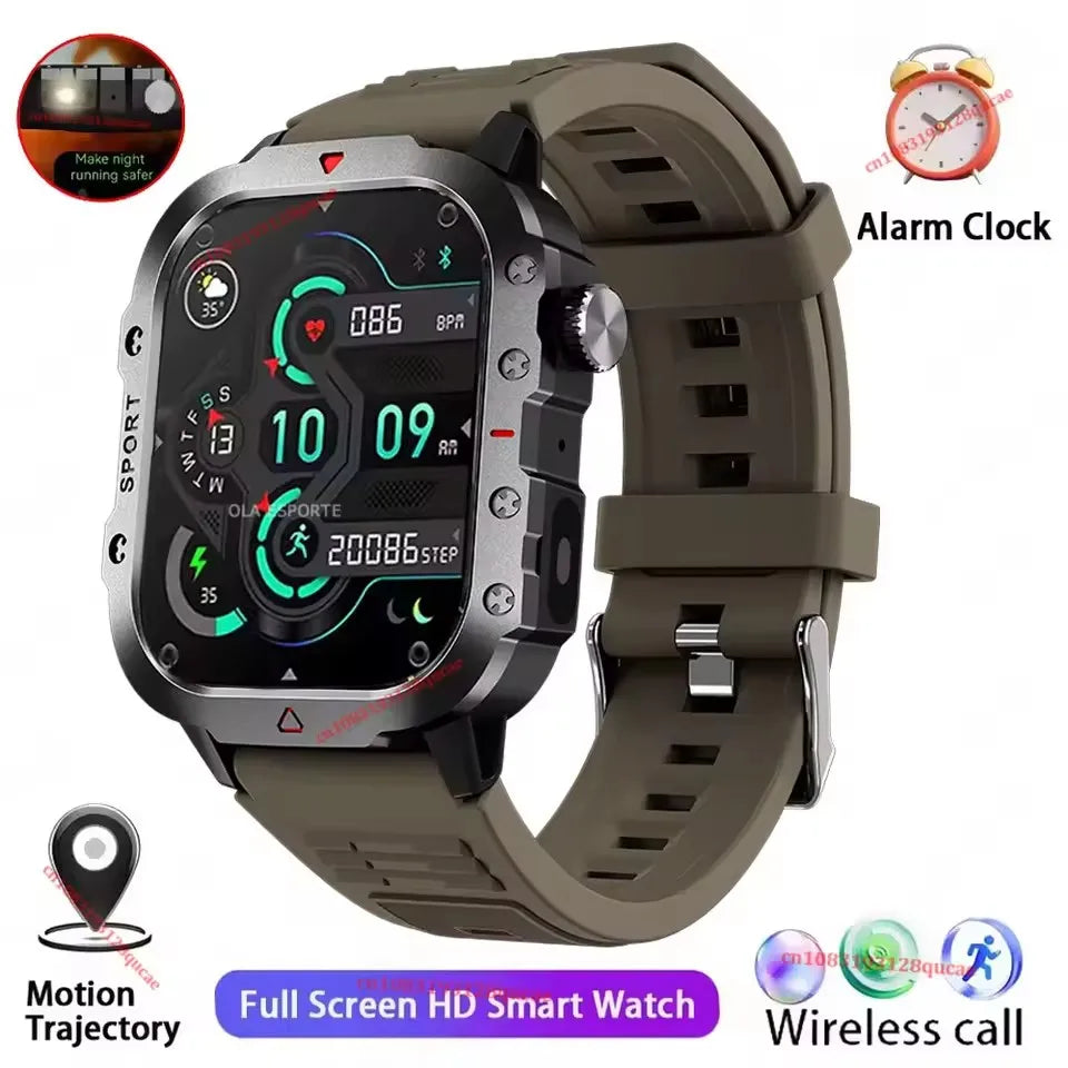 2026 New Military Smart Watch Men IP67 3ATM Outdoor Sports Fitness Tracker Blood Pressure Health Monitor BT Calls GPS Smartwatch Oasis Select Brown 2.01