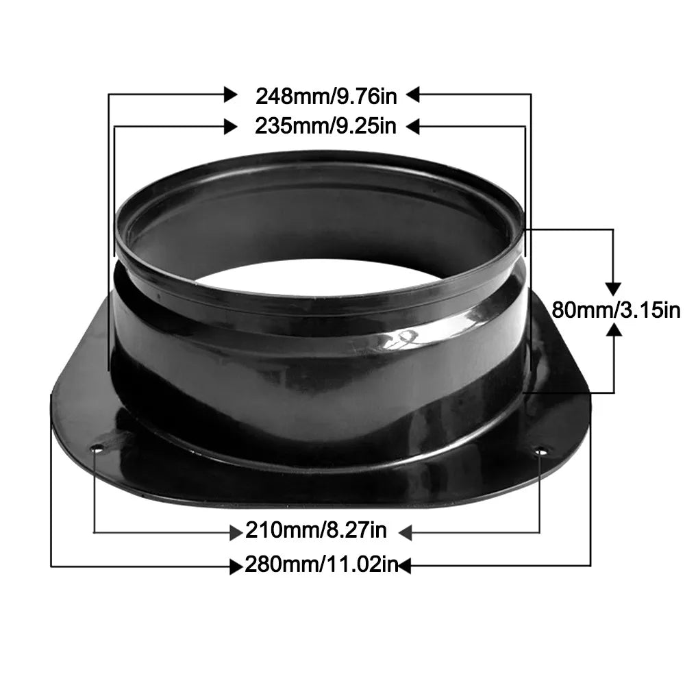 High Quality Plastic Vent Pipe Adapter Flange Connector Wall-mounted Square To Round Flange Interface Exhaust Pipe Joint Oasis Select Black-250mm