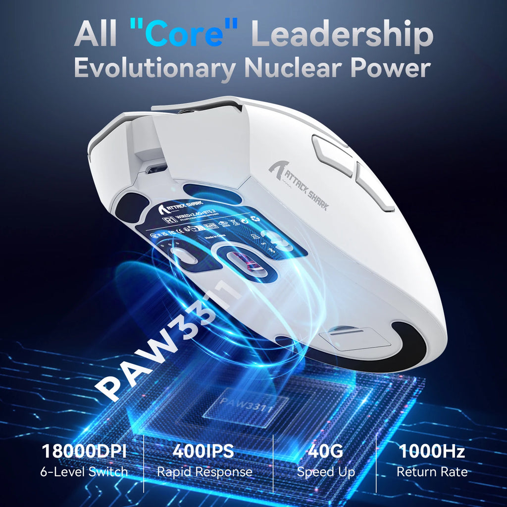 Attack Shark R1 Wireless Gaming Mouse Tri Mode 2.4G Bluetooth Wired 18K DPI 1000Hz PAW3311 Sensor 59g Lightweight Rechargeable Oasis Select