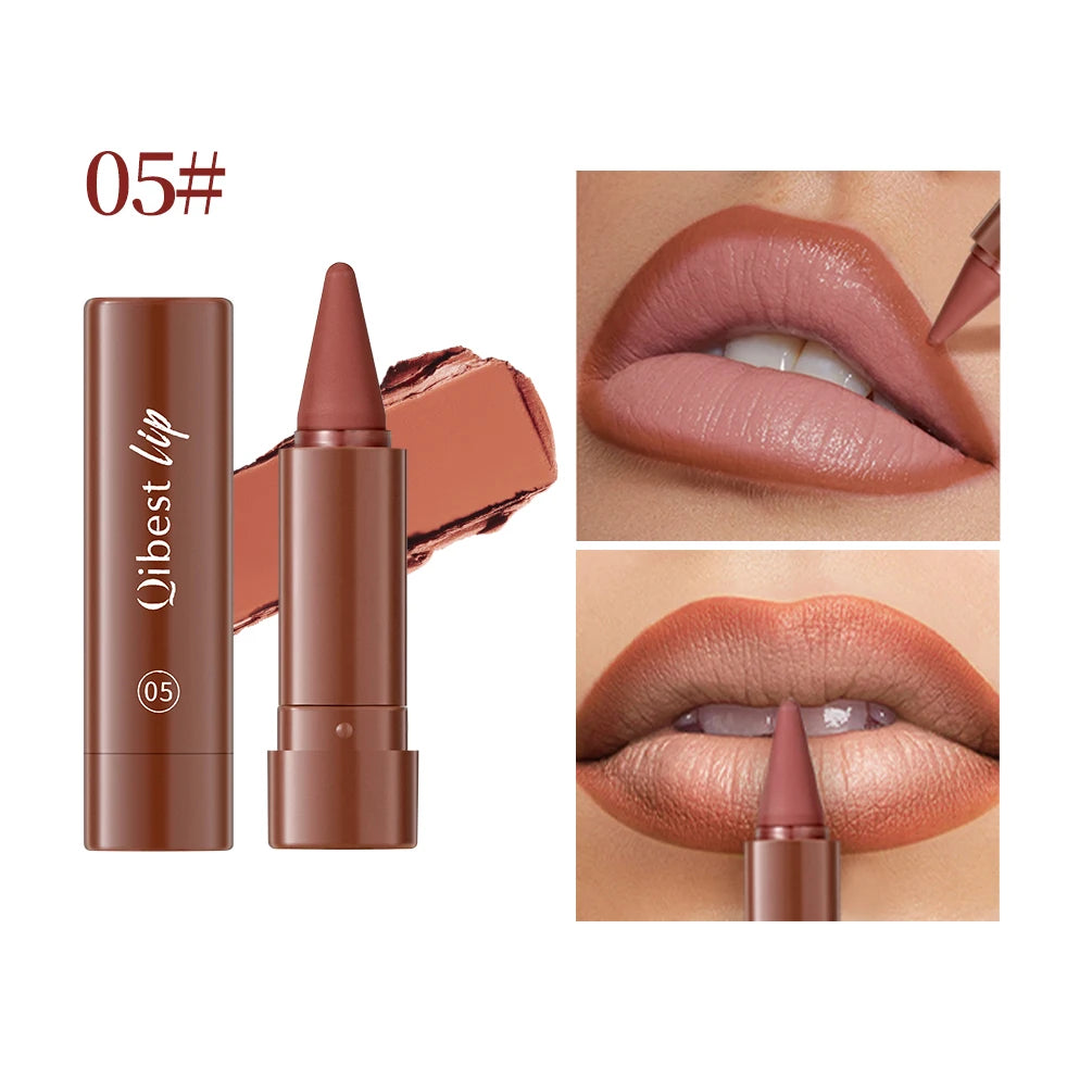 QIBEST Matte Lip Liner & Tint – Waterproof Nude Brown Contour