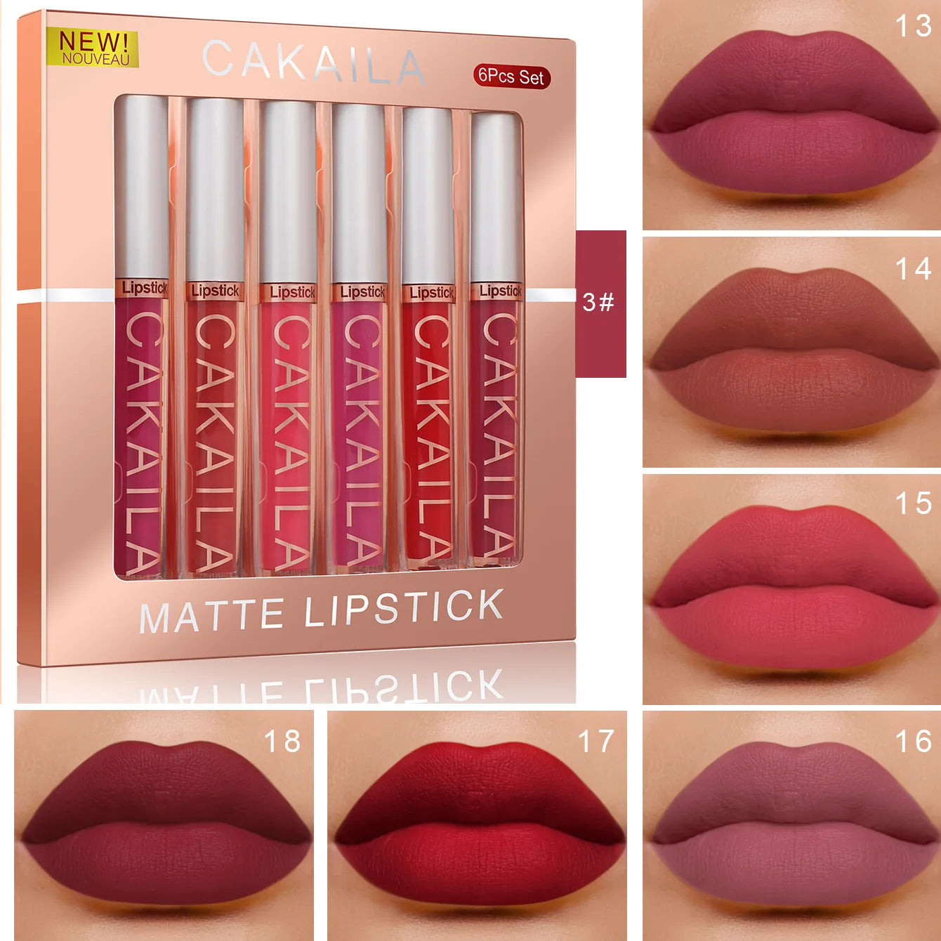 CAKAILA18 Matte Liquid Lipstick Women Lip Gloss Lipstick Makeup Gift Non-Stick CupNot FadeWaterproof Matte Lipstick set Oasis Select 03